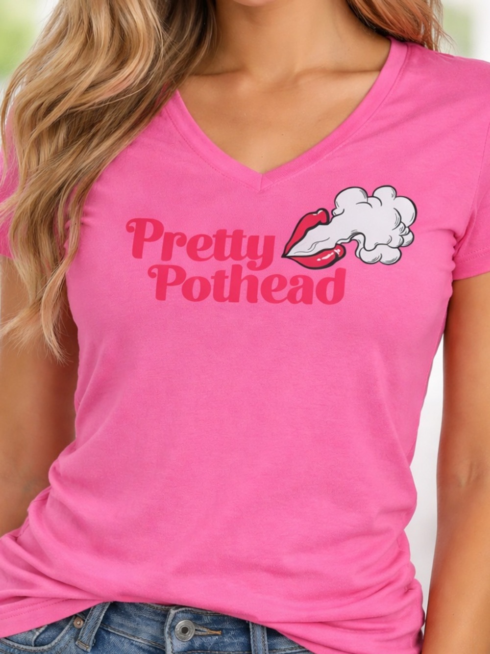 Pretty Pothead Pink V-Neck Graphic Tee Size XXL